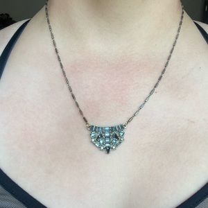 Oxidized gold tone necklace with grey CZ pendant
